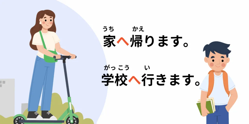 Phrases en japonais avec la particule he pour indiquer une destination / direction 
