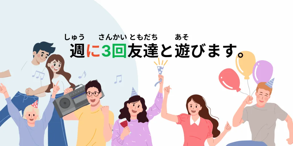 Phrases d'exemples avec la particule ni  en japonais pour indiquer la fréquence